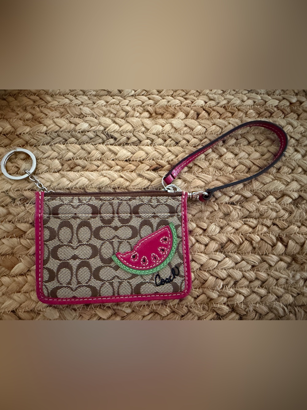 COACH Card Case with Pink Watermelon Patch